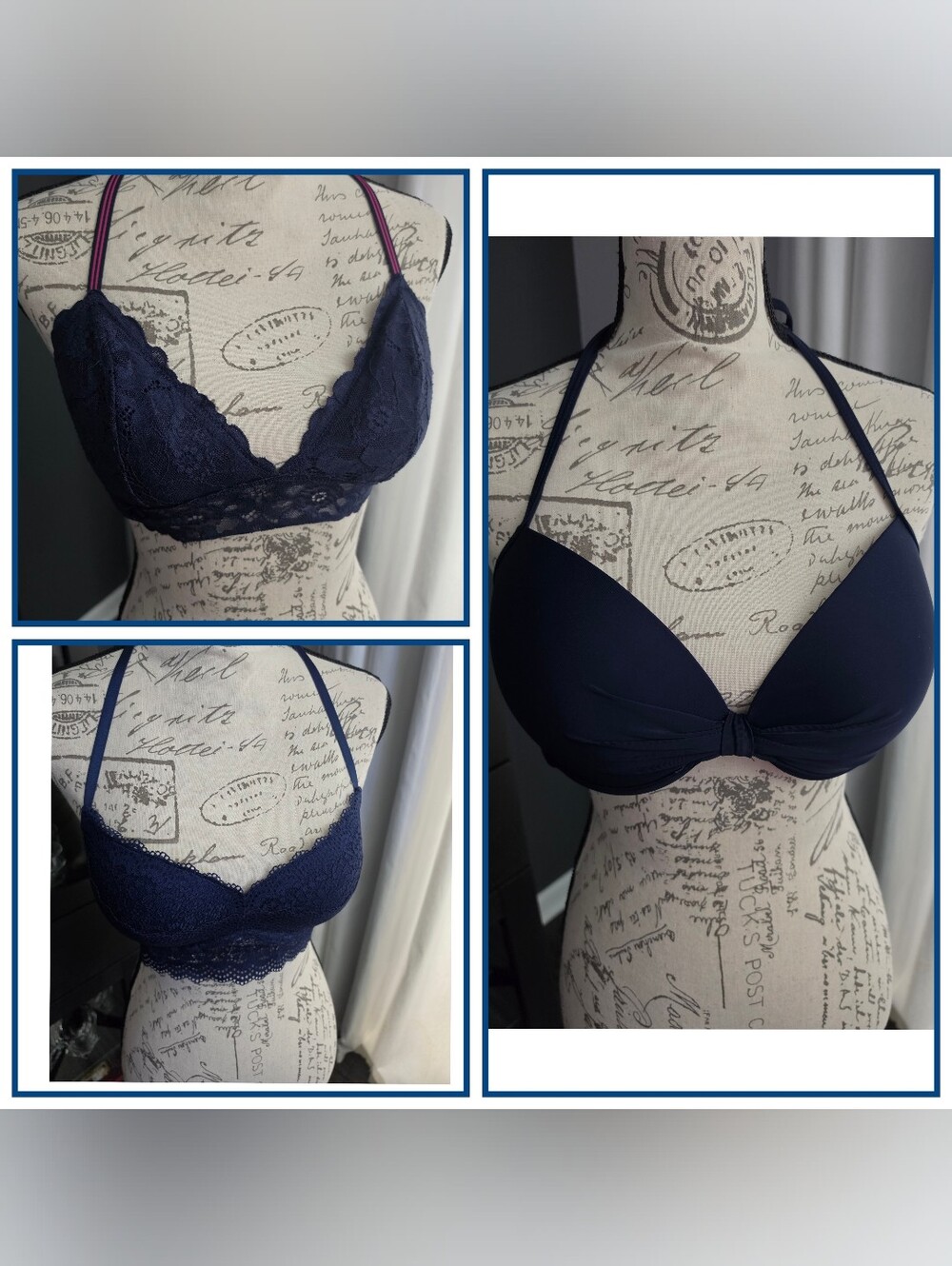 Navy Push-Up Three Pack - 2 Bra's & 1 Bikini Top